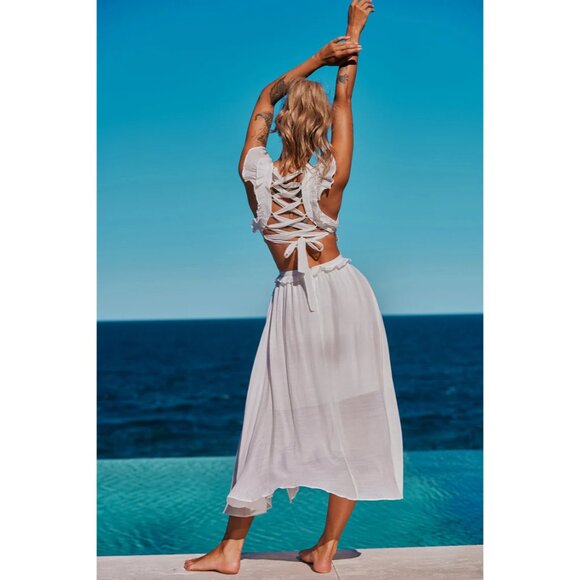 Sage + Paige Gaining Ground Midi Dress White Small Cottagecore Bridal Vacay - Picture 1 of 11